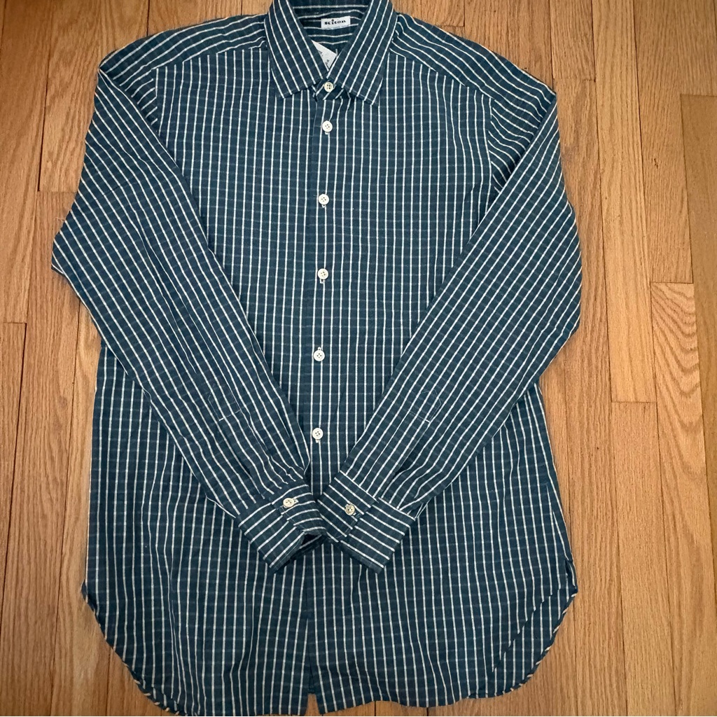 Kiton Men’s Green Checkered Long Sleeve Shirt